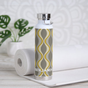 Bouteille D'eau motif super rétro - monogramme - taupe or
