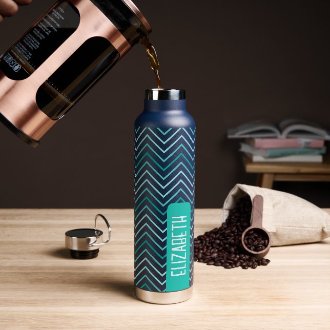 Bouteille D'eau Motif tendance Chevron grand nom bloc turquoise ve (Gym)