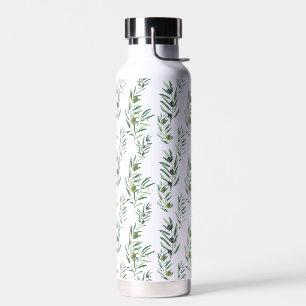 Bouteille D'eau Motif vert olive chic campagne à l'aquarelle franç