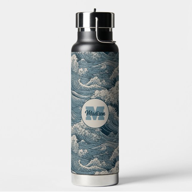 Bouteille D'eau Motif Waves de nom personnalisé (Gym)