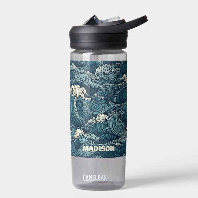 Bouteille D'eau Motif Waves de nom personnalisé (Gauche)