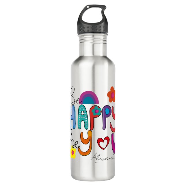 Bouteille D'eau Motivationnel Sois Heureux Soyez Personnalisé (Devant)
