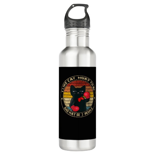 Bouteille D'eau Muay Thai Funny Chat Kickboxing Thaïlande Chat de  (Devant)