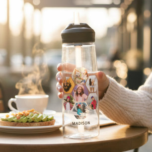 Bouteille D'eau Multiphoto Collage moderne Nom personnalisé