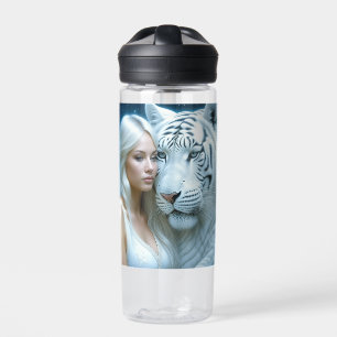 Bouteille D'eau Mystical White Tiger and Woman Personnalisé