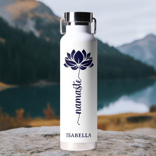 Bouteille D'eau Namaste Blue Lotus Flower Modern Nom personnalisé