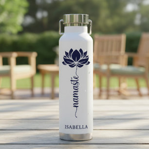 Bouteille D'eau Namaste Fleur de Lotus Bleue Moderne Nom Personnal