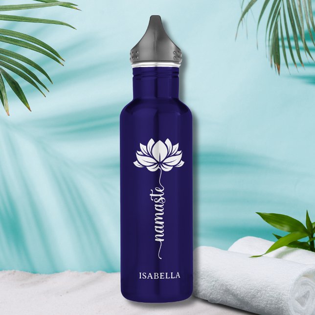 Bouteille D'eau Namaste Whit Lotus Flower Moderne Nom personnalisé (Créateur téléchargé)