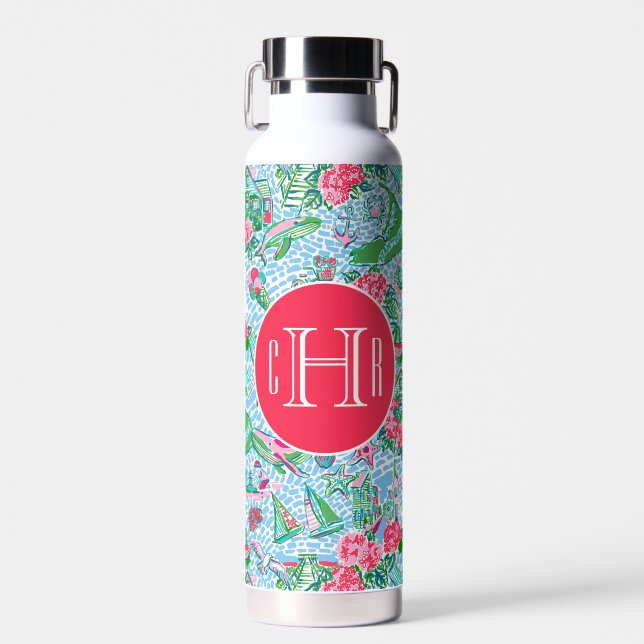 Bouteille D'eau Nantucket Preppy Palm Beach Imprimer Monogramme (Avant)