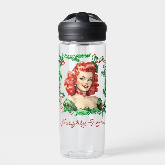 Bouteille D'eau Naughty & Nice Retro Christmas Pinup (Extérieur)