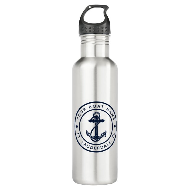 Bouteille D'eau Nautical Anchor Boat Name Boating Custom (Devant)