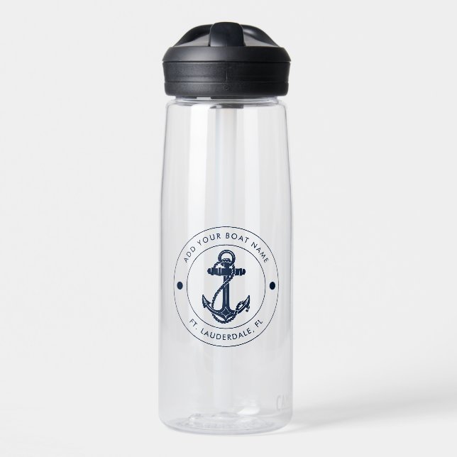 Bouteille D'eau Nautical Boat Name Navy Blue Anchor Custom (Avant)