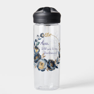 Bouteille D'eau Navy Blue et Or Fleur de Pivoine Robe de Demoisell