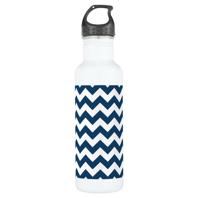 Bouteille D'eau Navy Zigzag, Navy Chevron, Motif géométrique (Devant)