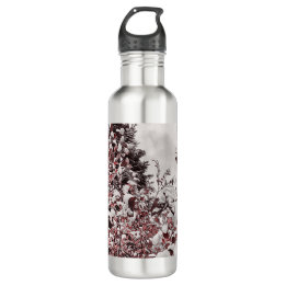 Bouteille D'Eau Neige Fraîche Sur Feuilles Rouges