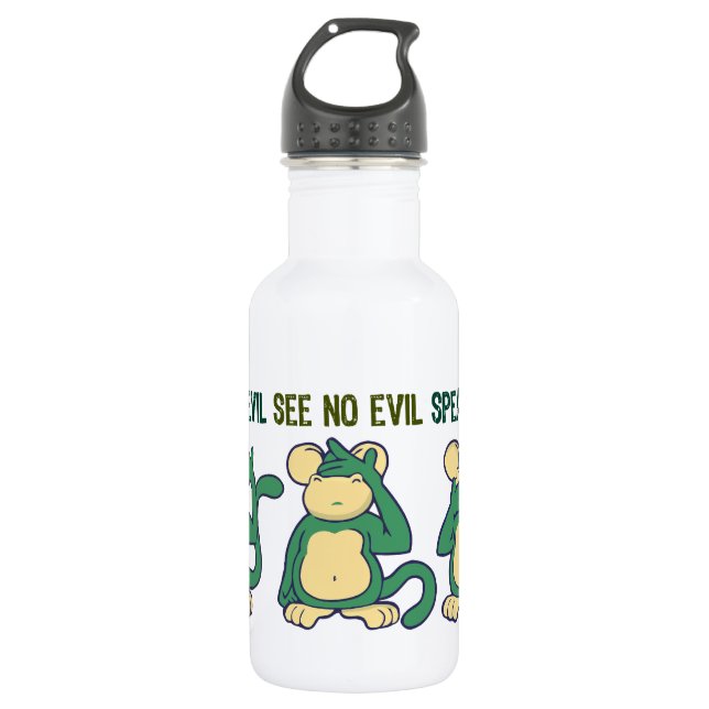 Bouteille D'eau N'entendez aucun vert de singes de mal (Devant)