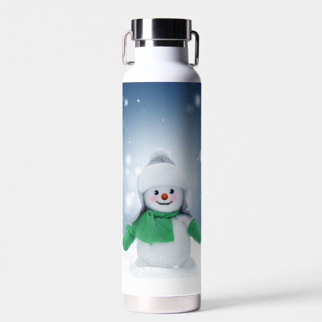 Bouteille D'eau Noël bonhomme de neige SlipperyJoe foulard vert m (Avant)