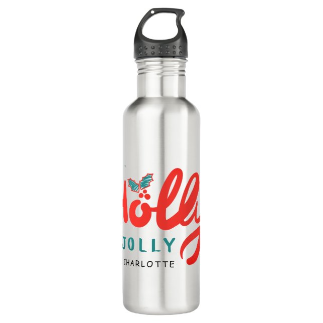 Bouteille D'eau Noël Holly Jolly Fun Winter Nom personnalisé (Devant)