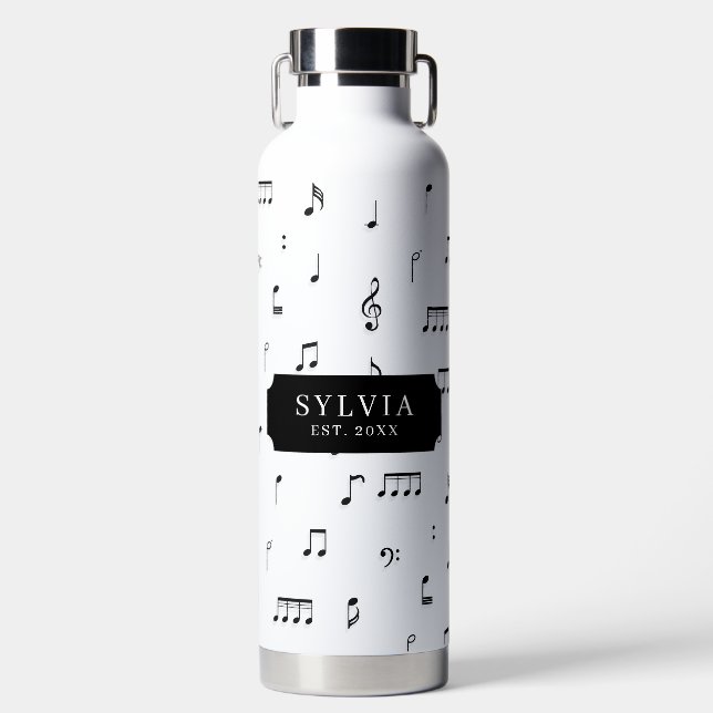 Bouteille D'eau Noir & blanc Notes musicales Symbole Nom du Motif (Avant)