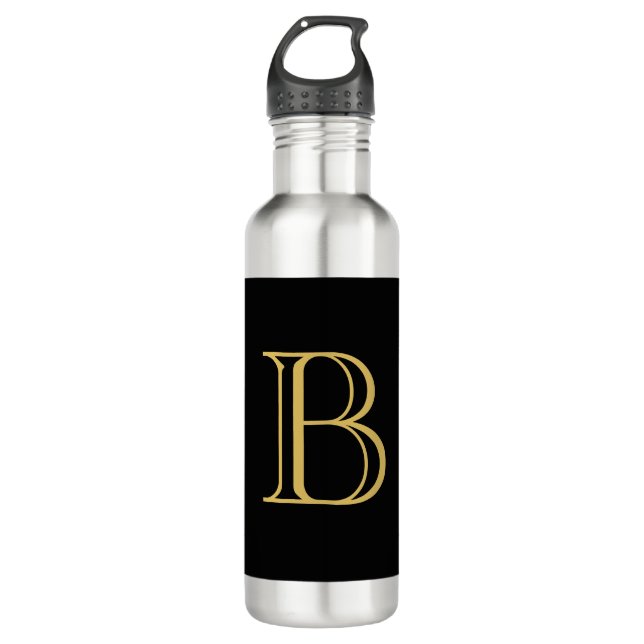 Bouteille D'eau Noir couleur or Monogramme professionnel Calligrap (Devant)