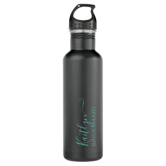 Bouteille D'eau Noir élégant et Turquoise | Cadeau de Bridesmaid m