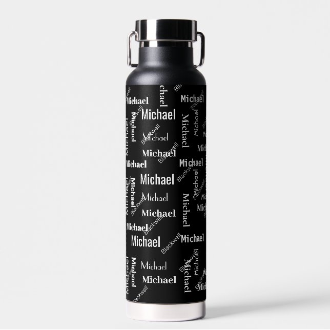 Bouteille D'eau Noir et blanc Répétition prénom et nom Cadeau (Avant)