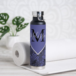 Bouteille D'eau Noir et paisley périwinkle   