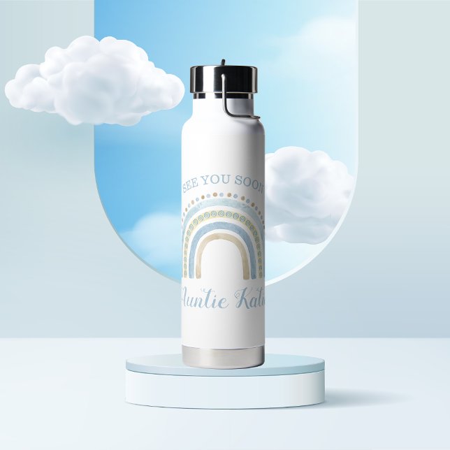 Bouteille D'eau Nom bébé personnalisé bleu arc-en-ciel (Créateur téléchargé)
