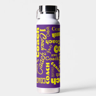 Bouteille D'eau Nom cadeau de l'entraîneur personnalisé violet et 