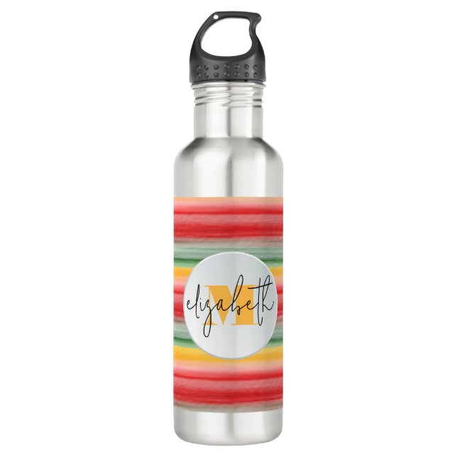Bouteille D'eau Nom chic et monogramme sur bandes (Devant)