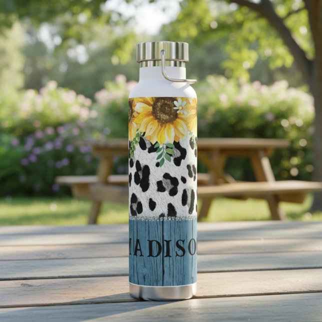 Bouteille D'eau Nom Chic Rustique Imprimé Léopard Tournesol (Créateur téléchargé)