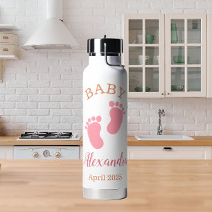 Bouteille D'eau Nom de bébé rose personnalisé Faire-part