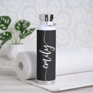 Bouteille D'eau Nom de calligraphie noir et blanc tendance