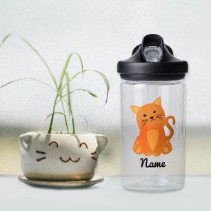 Bouteille D'eau Nom de dessin animé de chaton orange mignon modern