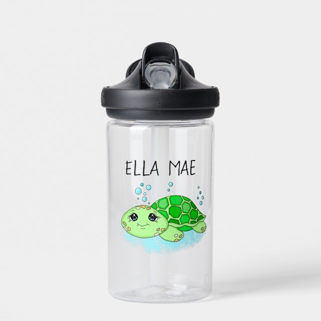 Bouteille D'eau Nom de dessin personnalisé de la tortue mûre (Avant)