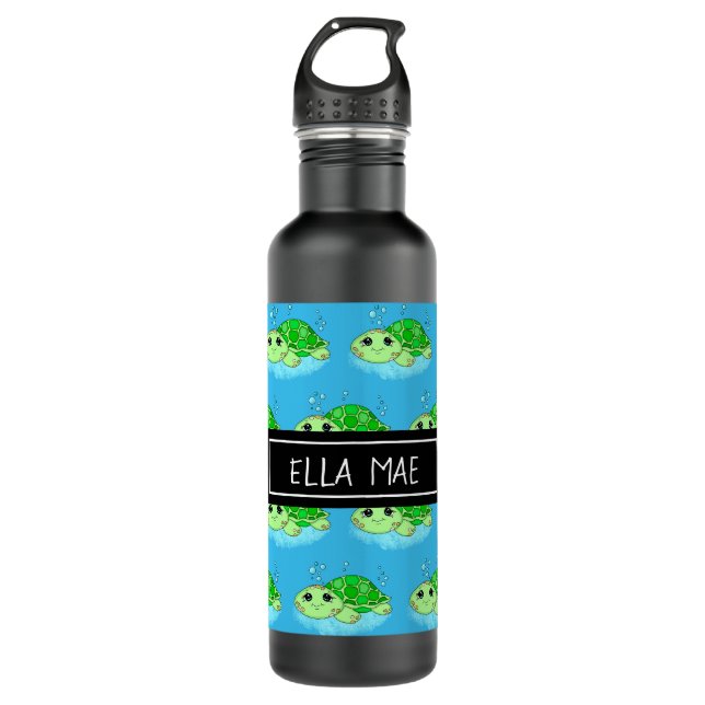 Bouteille D'eau Nom de dessin personnalisé de la tortue mûre (Devant)