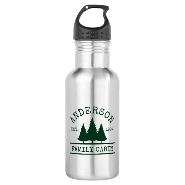 Bouteille D'eau Nom de famille cabine Forêt vert réutilisable (Devant)