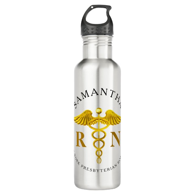 Bouteille D'eau Nom de l'infirmière autorisée Gold Caduceus (Devant)