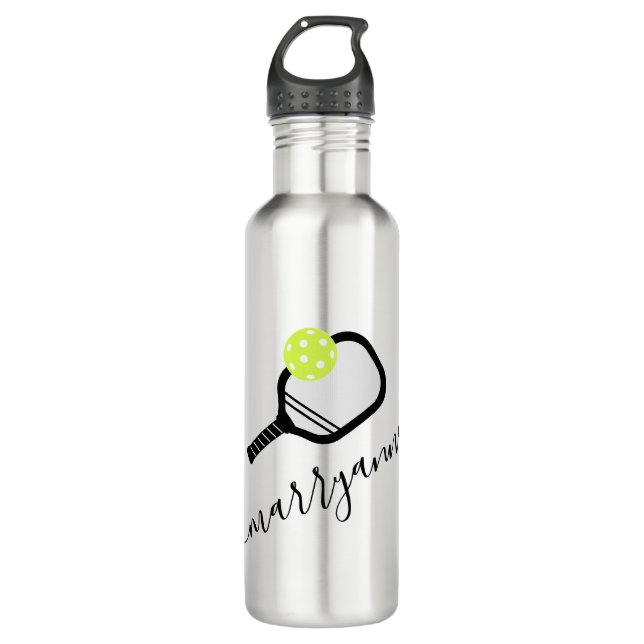 Bouteille D'eau Nom de script personnalisé Pickleball sur (Devant)