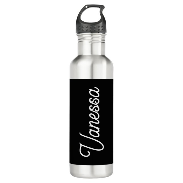 Bouteille D'eau Nom d'écriture professionnelle noir personnalisé (Devant)