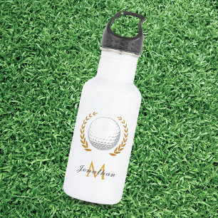 Bouteille D'eau Nom du golf et premier monogramme Père Golfer Ball