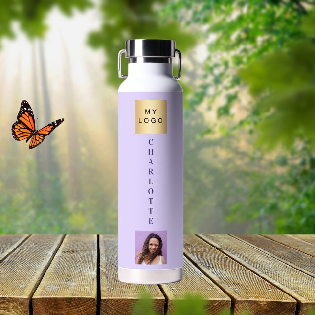 Bouteille D'eau Nom du logo de l'entreprise photo violet (Créateur téléchargé)