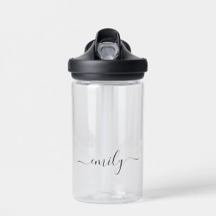 Bouteille D'eau Nom du monogramme blanc noir moderne