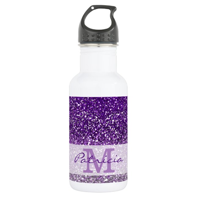 Bouteille D'eau Nom du monogramme de Parties scintillant violet él (Devant)