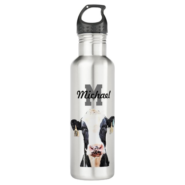 Bouteille D'eau Nom du monogramme Holstein Cow Dairy Farm Livestoc (Devant)