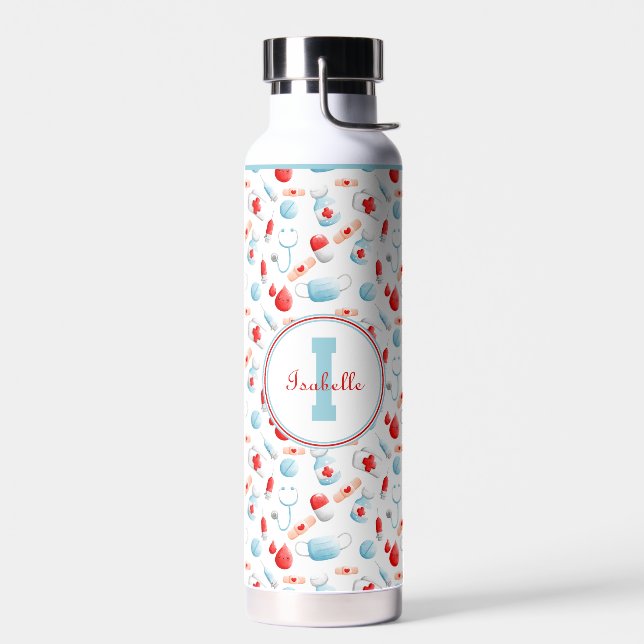 Bouteille D'eau Nom du Motif Médicale Monogram Nurse (Gauche)