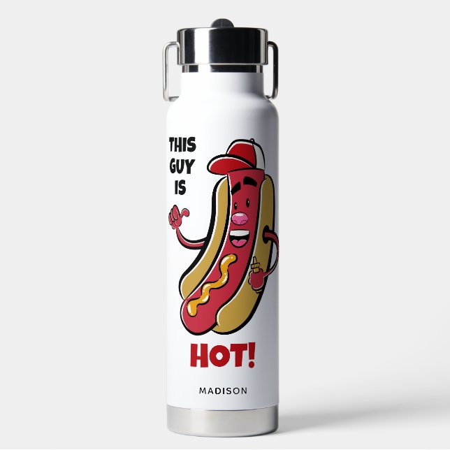 Bouteille D'eau Nom et texte personnalisés Hot Dog (Salle de sport)