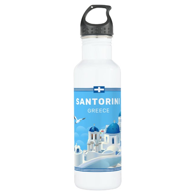 Bouteille D'eau Nom et texte personnalisés Santorin Grèce (Devant)