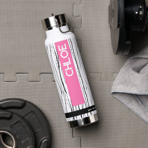Bouteille D'eau Nom moderne rose et noir personnalisé