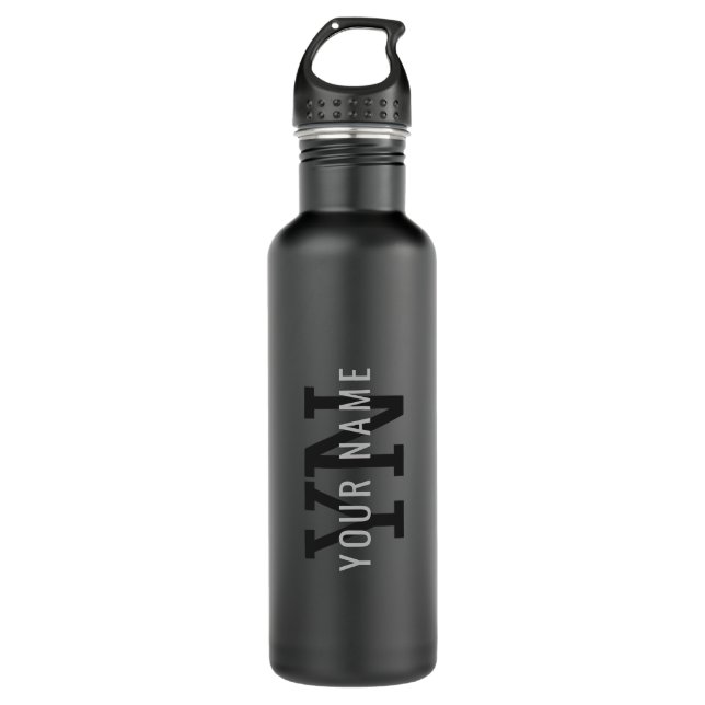 Bouteille D'eau Nom monographique moderne gris foncé (ou autre tex (Devant)